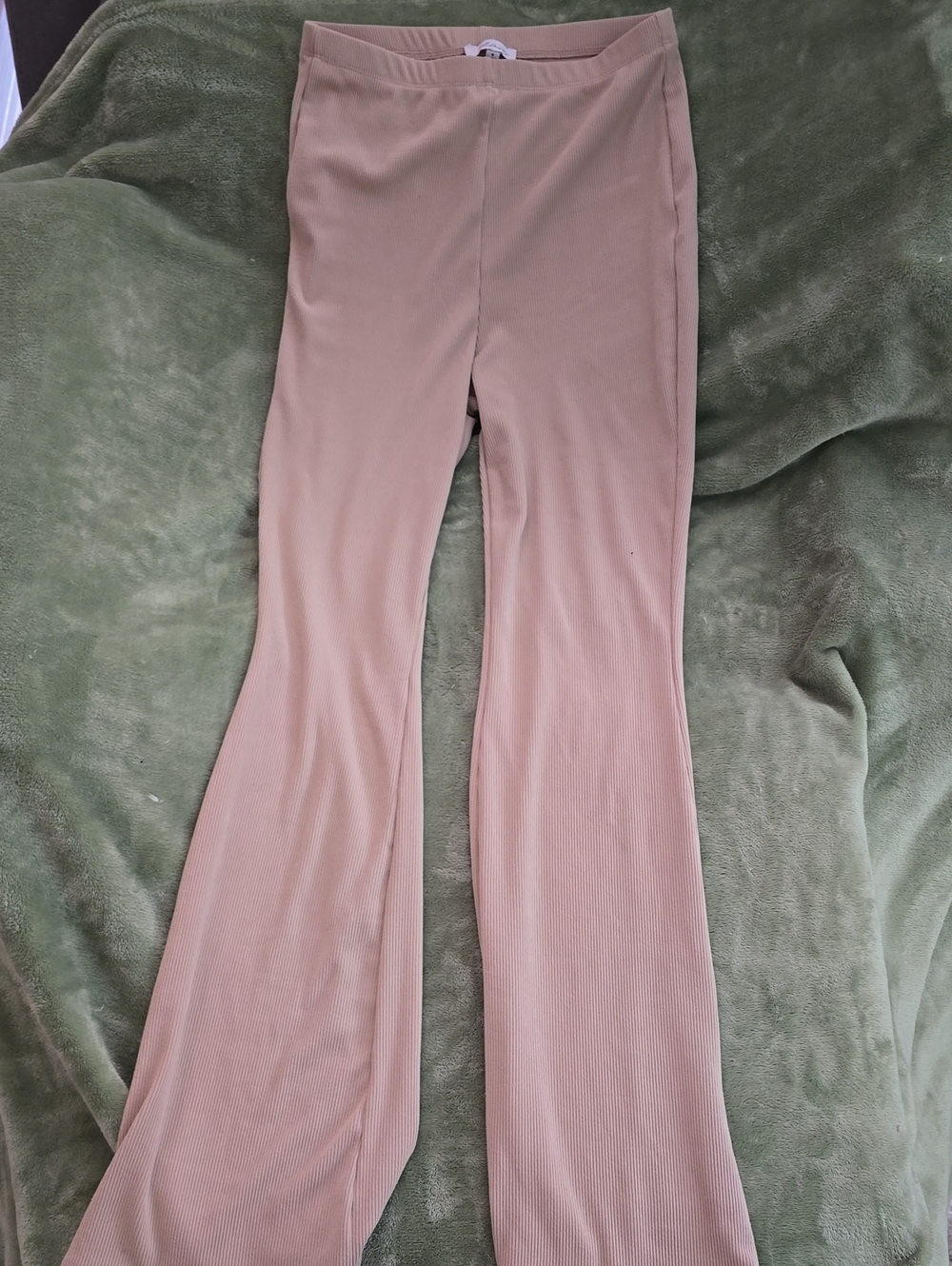 High-Rise Flared Knit Pants in Tan